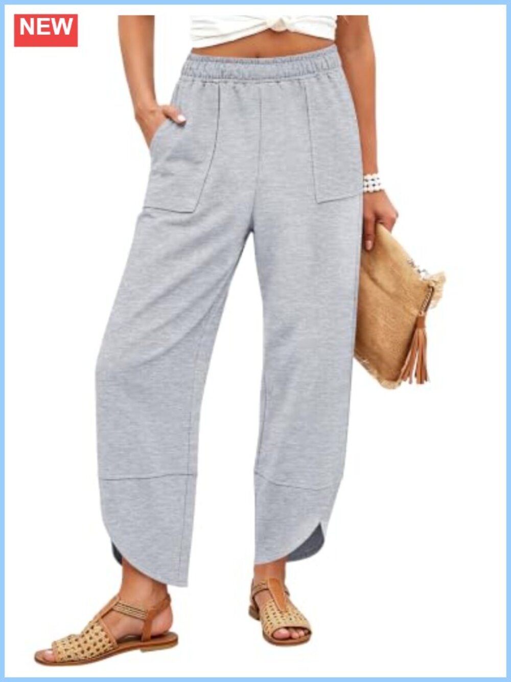 Wide Leg Barrel Pants Pleated Elastic Waist Pull On Cotton Polyester